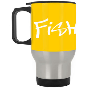 White Logo Fishermon Silver Stainless  Mug