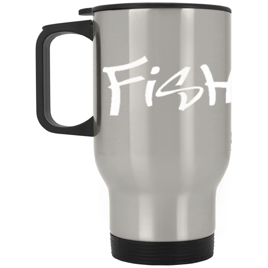 White Logo Fishermon Silver Stainless  Mug